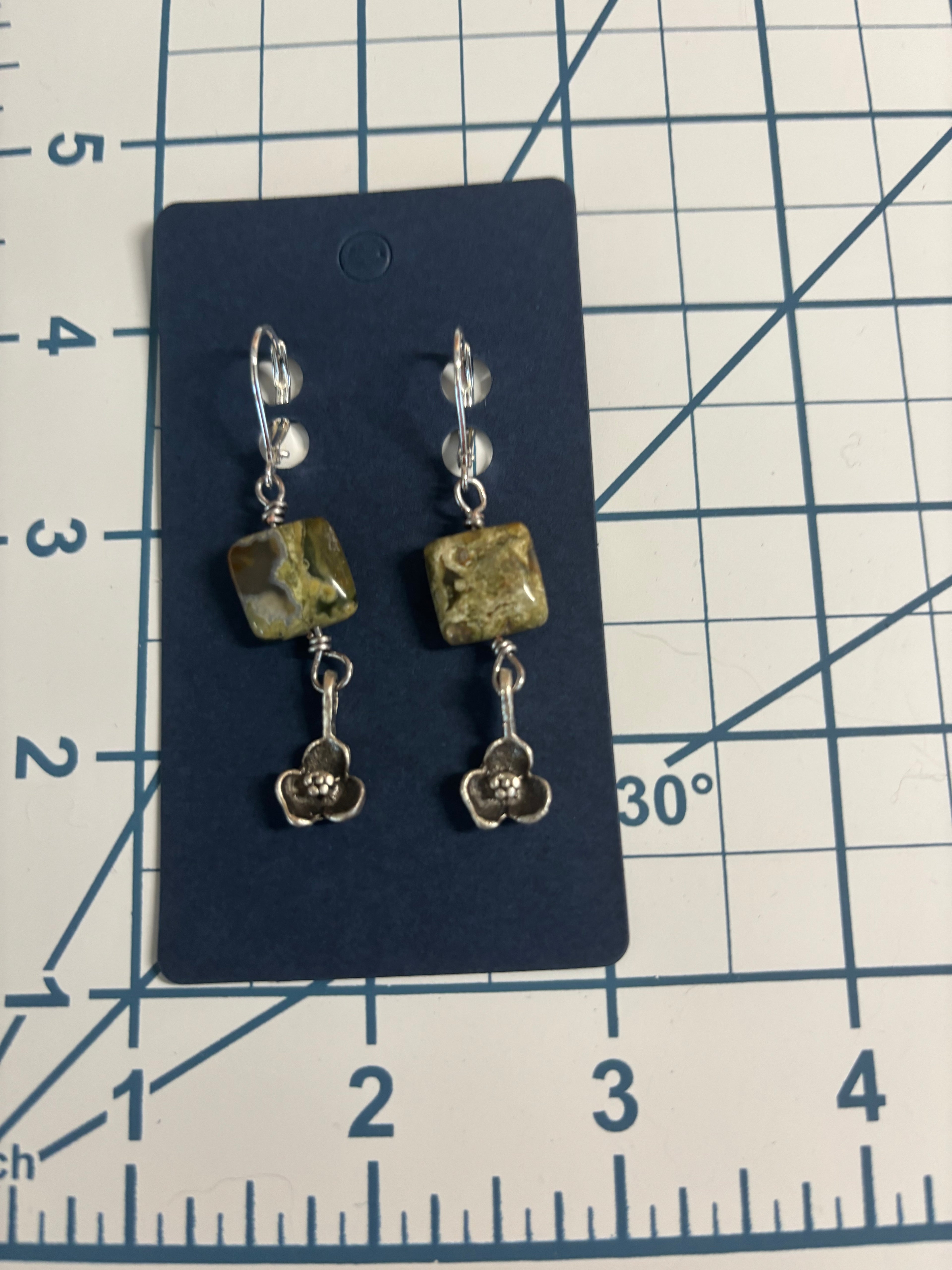Natural Rhyolite Square Drop Earrings