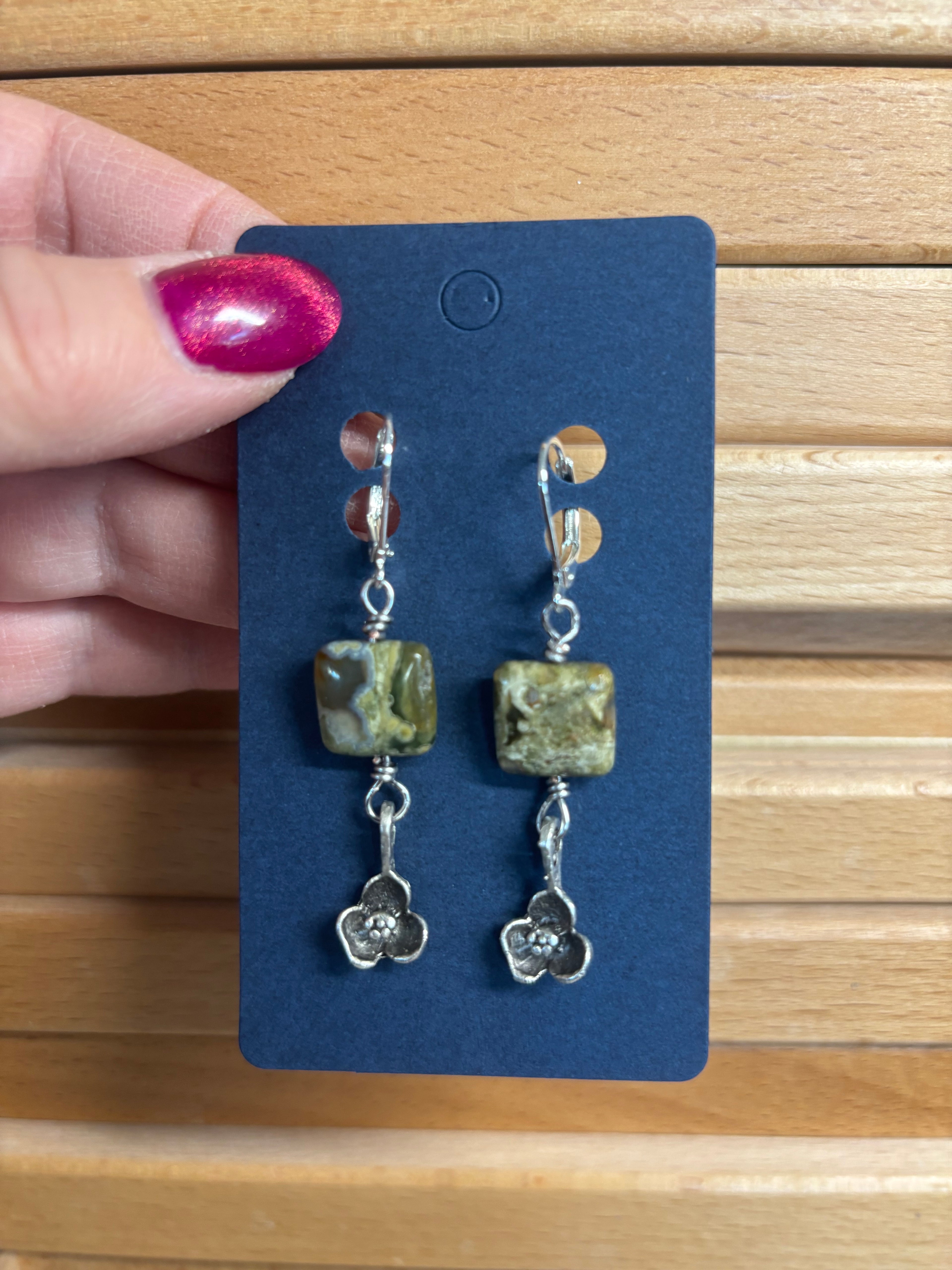 Natural Rhyolite Square Drop Earrings