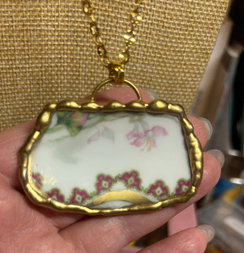 Antique Porcelain Pendant Necklace