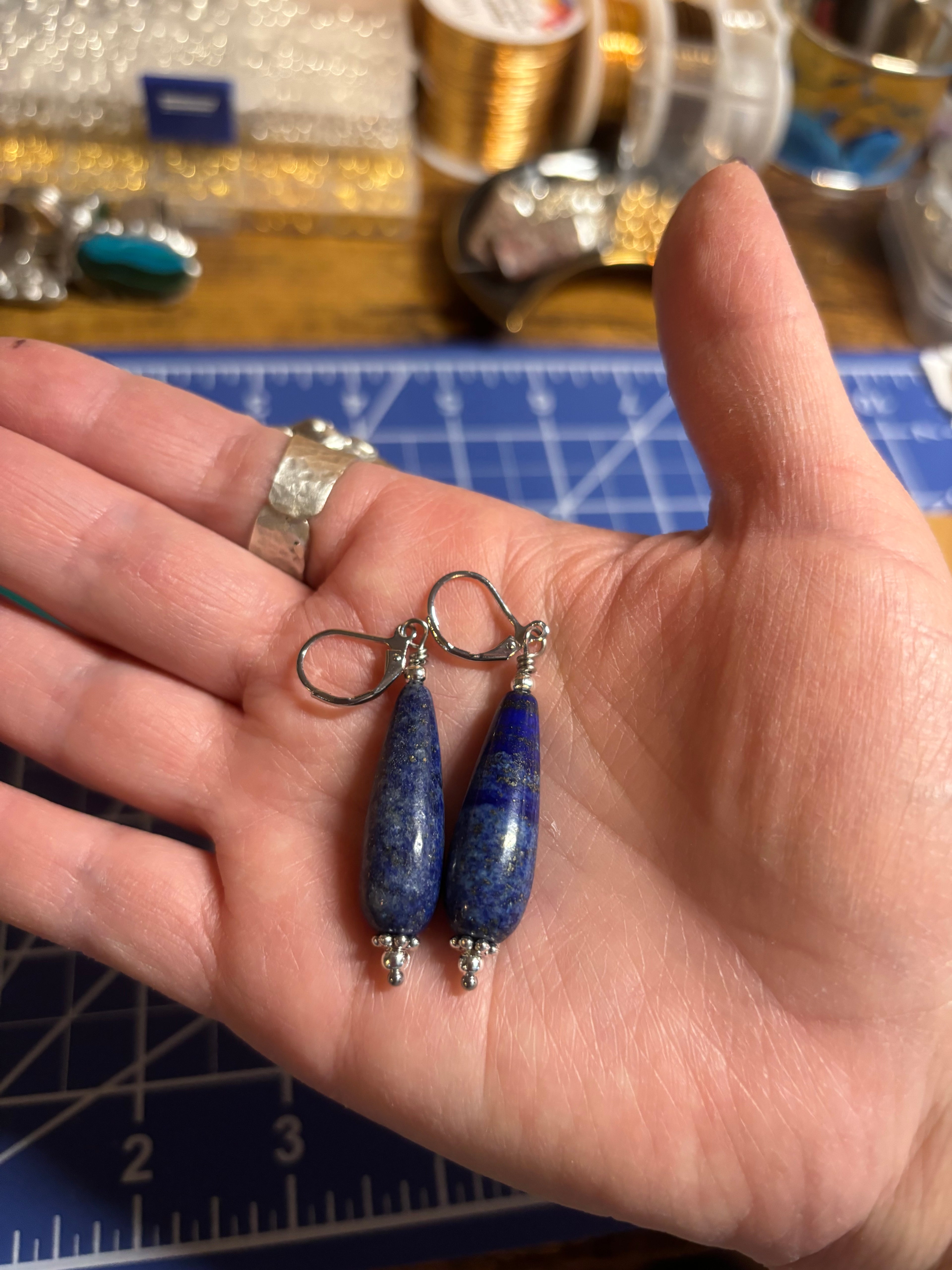 Natural Lapis Gemstone Drop Earrings