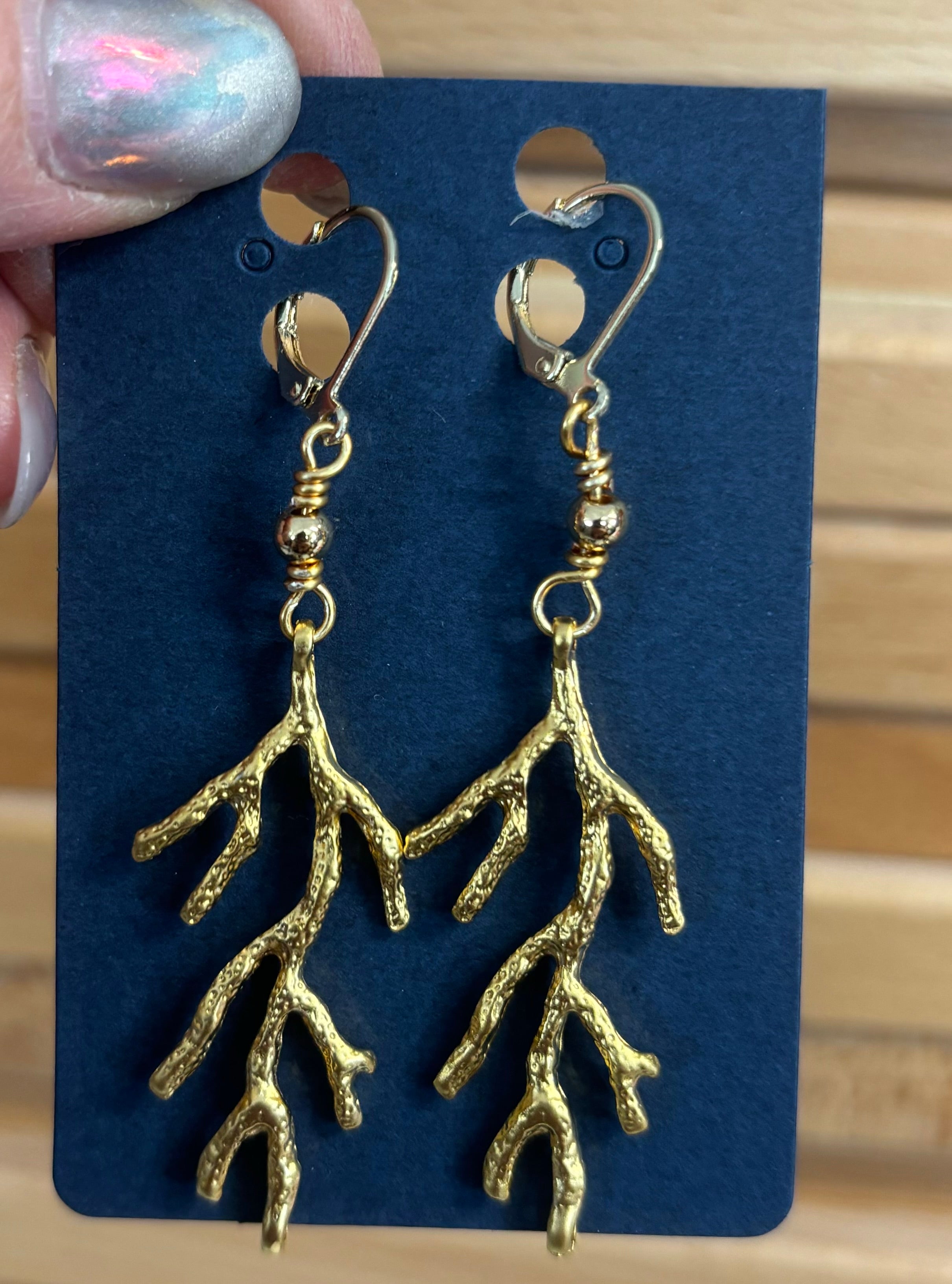 Coral Branch drop earrings in shimmering gold