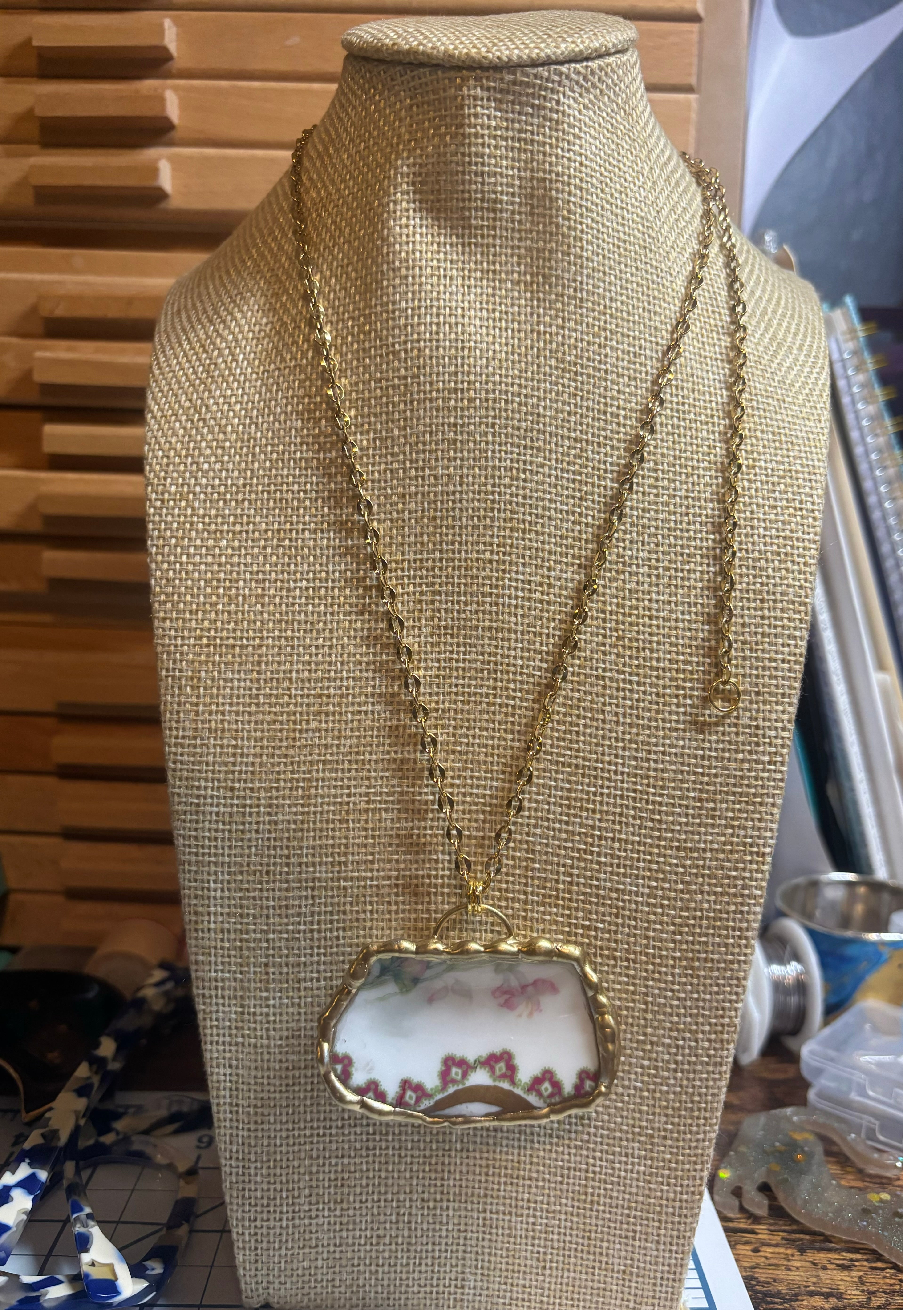 Antique Porcelain Pendant Necklace